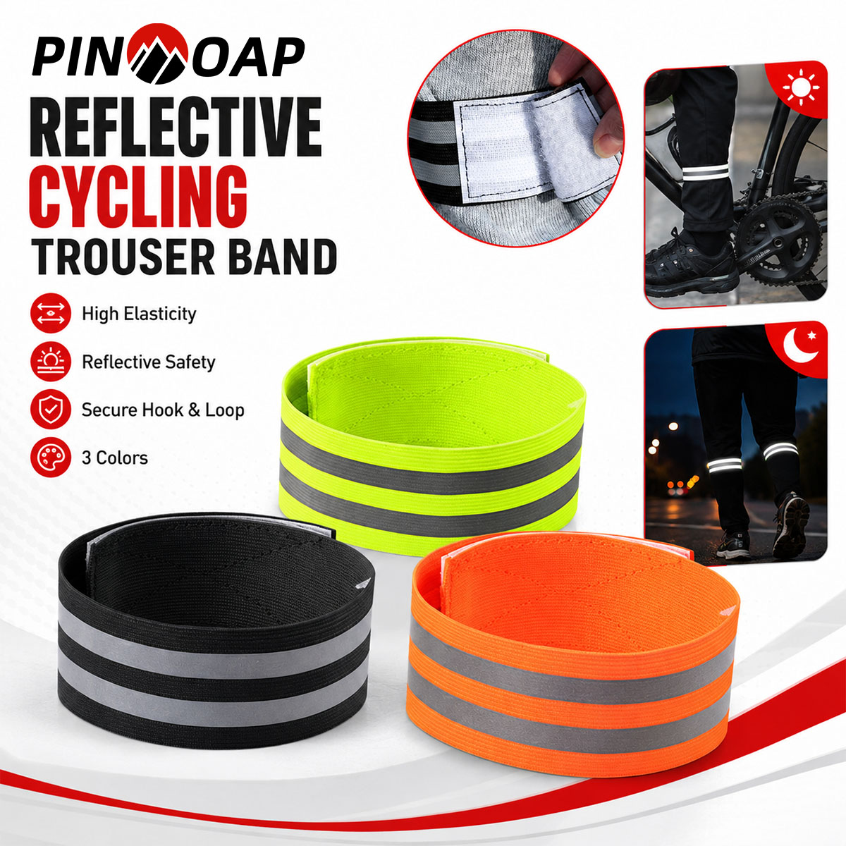 Cycling Commute Pants - PINMOAP 1/2個 自転車用パンツレッグストラップ 反射材付きズボンクリップ アンクルラップ MTB