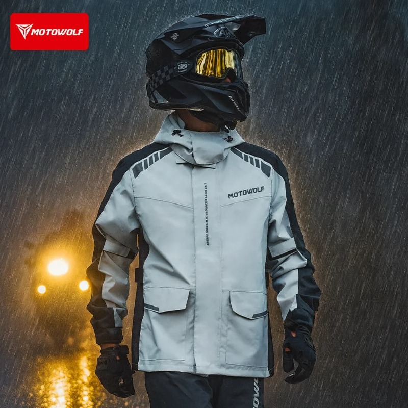 モトウルフ 反射材付き バイク用レインジャケット 防水 サイ - Cycling Commuter Rain Jacket のレビューと価格